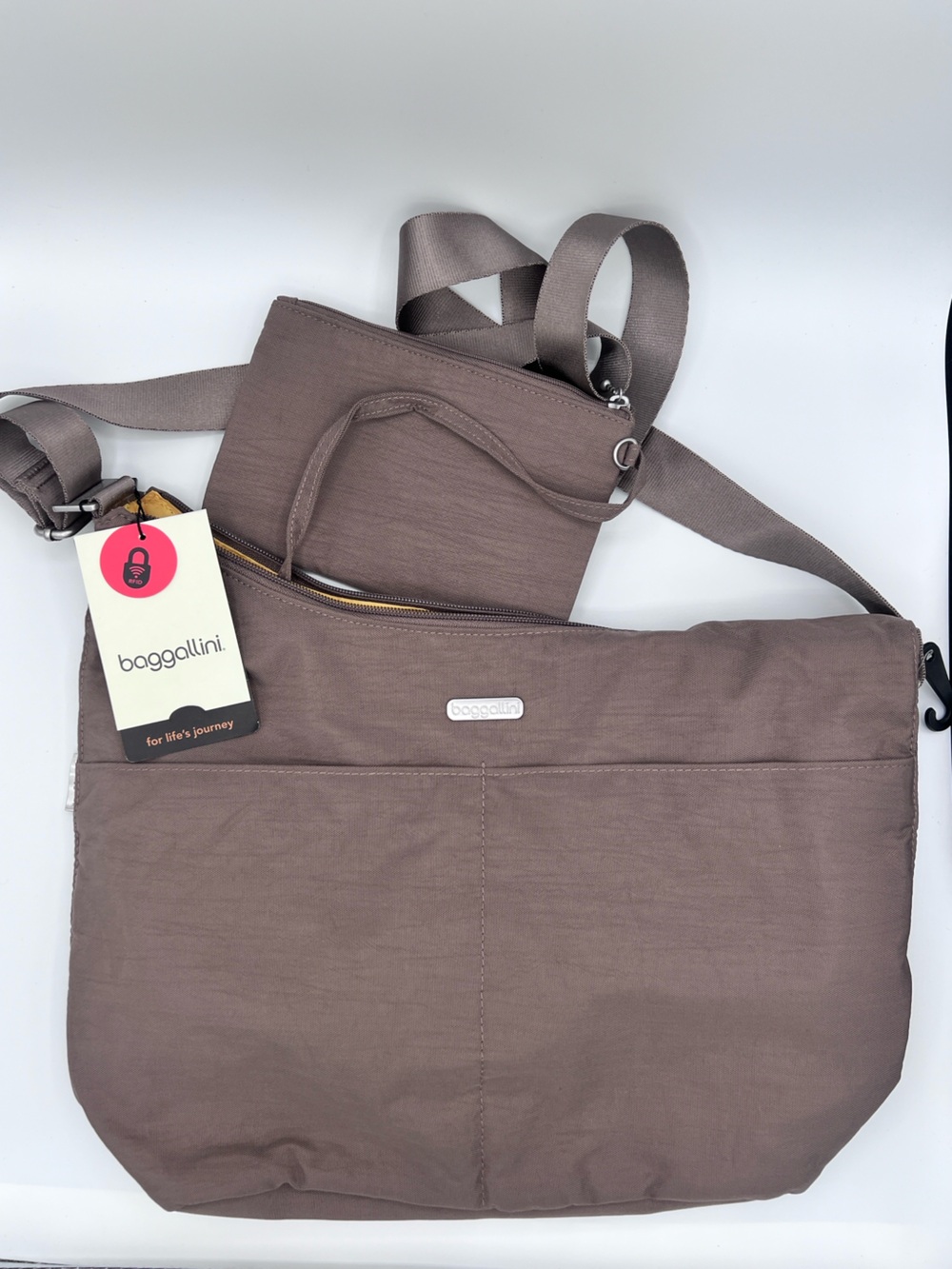 Baggallini Hobo Crossbody with RFID Wristlet Brown NWT